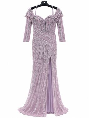 Catwalk 60184 Purple Long-Sleeve Evening Dress